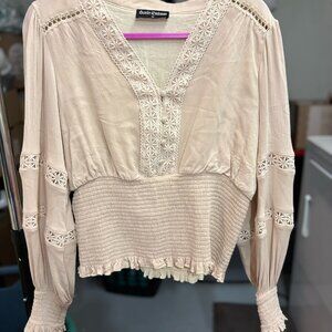 Scarlet Darkness Beige Victorian Renaissance Peasant Top Blouse Size XL